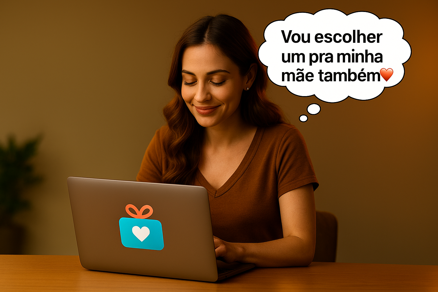 Mulher sorridente usando notebook com logotipo Tetel PraVocê